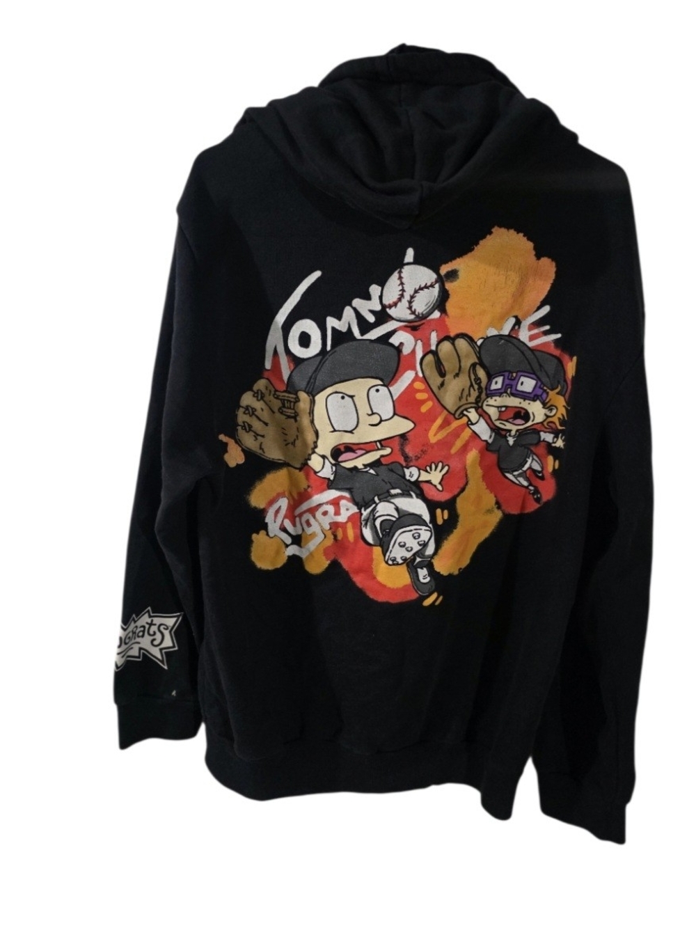 Nickelodeon Rugrats Hoodie Unisex L Black Pullover Sweatshirt 90s Cartoon Retro.